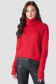 NA-KD Folded Oversize Short Knitted Sweater - Red
