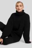 NA-KD Oversized High Neck Long Knitted sweater - Black