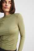 NA-KD Soft Line Funnel Neck Long Sleeve Top - Green